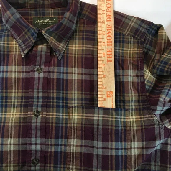 Eddie Bauer Relaxed Fit Plaid Brown Cotton Button Up Shirt Mens Size‎ L - Picture 5 of 7